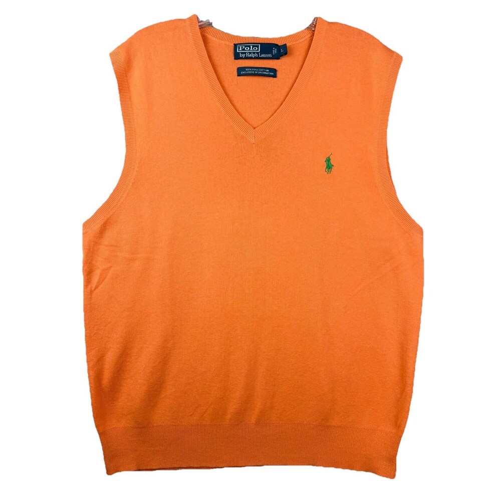 Polo Ralph Lauren Pima Cotton Vest Men's L Melon Orange w/Green Pony Preppy Golf